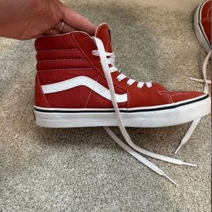 Red/white Vans Sk8-Hi Core Classics, size 8.5 (W) size 7.0 (M)